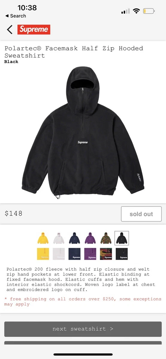 Supreme Polartec Facemask Half Zip Hooded Sweatshirt Small