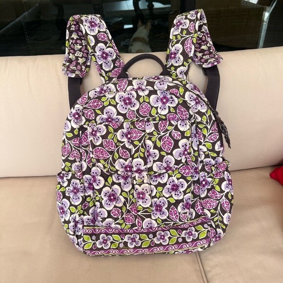 Vera Bradley Plum Petals Quilted Backpack (Rare) Rare Vera Bradley Plum Crazy Medium Backpack | Mercari main image 3