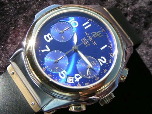 Hublot Elegant MDM Chronograph 1810.2 Stahl Steel Gold blue deal Box und Papiere