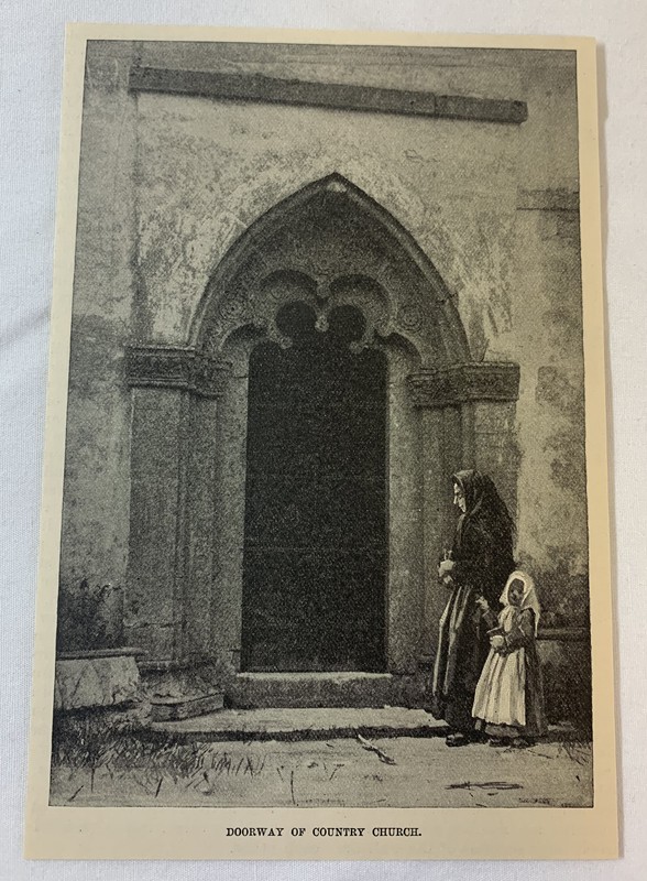 1889 magazine engraving ~ DOORWAY COUNTRY CHURCH Visby,Gotland,Sweden