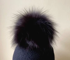 Real Fox Fur Black  Fluffy 4.5" Diameter Removable Pompom For Hat Beanie Bag