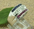 1.15 ct 14k White Gold Men's Natural Diamond Sapphire Ruby Ring All American USA — photo 2