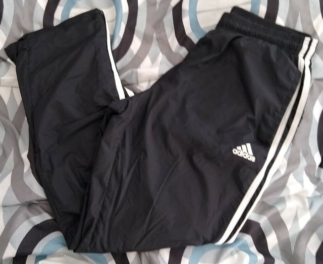 Adidas Windbreaker Pants Men Medium Parachute Warmup Black/White Under
