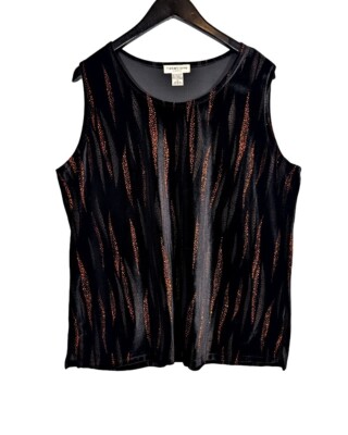 Vintage Plus Size 1X Velour Velvet Sparkle Top Whimsigoth Black Orange Goth Tank