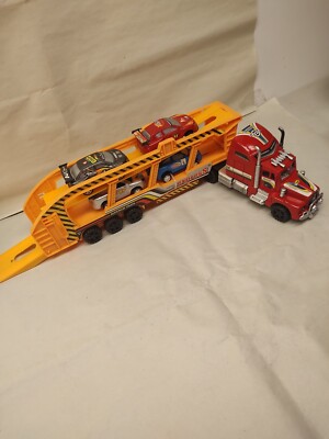 JAXING Toy Semi Truck Trailer Carrier with 4 Sport Cars Super Power Sport