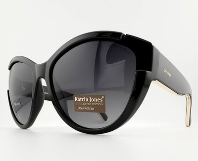 KATRIN JONES KJ0826 Polarized Sunglasses Women Cat Eye Black Gold Limited Editio