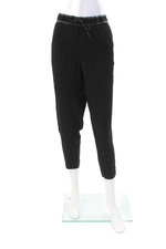 Helmut Lang Womens Leather Trim Drawstring Waist Tapered Pants Black Size 10
