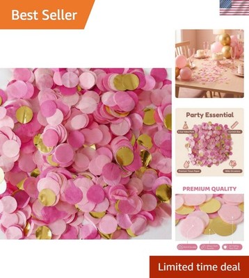 3.5oz Pink and Gold Table Confetti   Round Tissue Paper Confetti for Birthday...