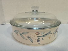 Pfaltzgraff April 2 Qt Covered Casserole Dish White Floral Stoneware Purple Teal