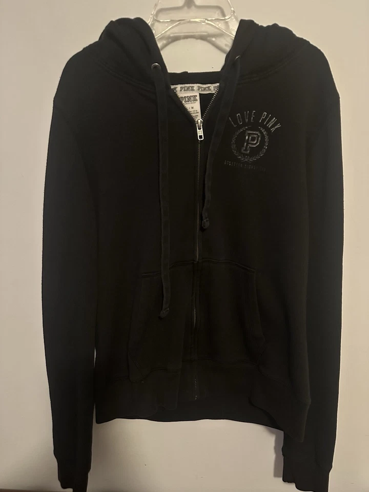 Victoria’s Secret Rosa Vintage Negro Púrpura Lentejuelas Bling Sudadera con Capucha M Foto 3 de 3