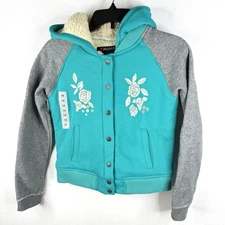 Vigoss Girls Hooded Jacket Faux Fur Lined Size 14 Embroidered Color Teal