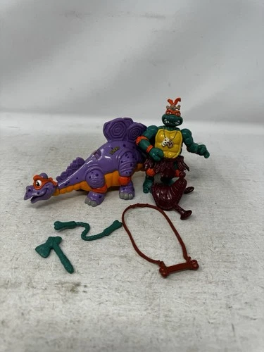 Vintage TMNT Cave Turtle Mike and Silly Stegosaurus Michaelangelo Dinosaur 1993