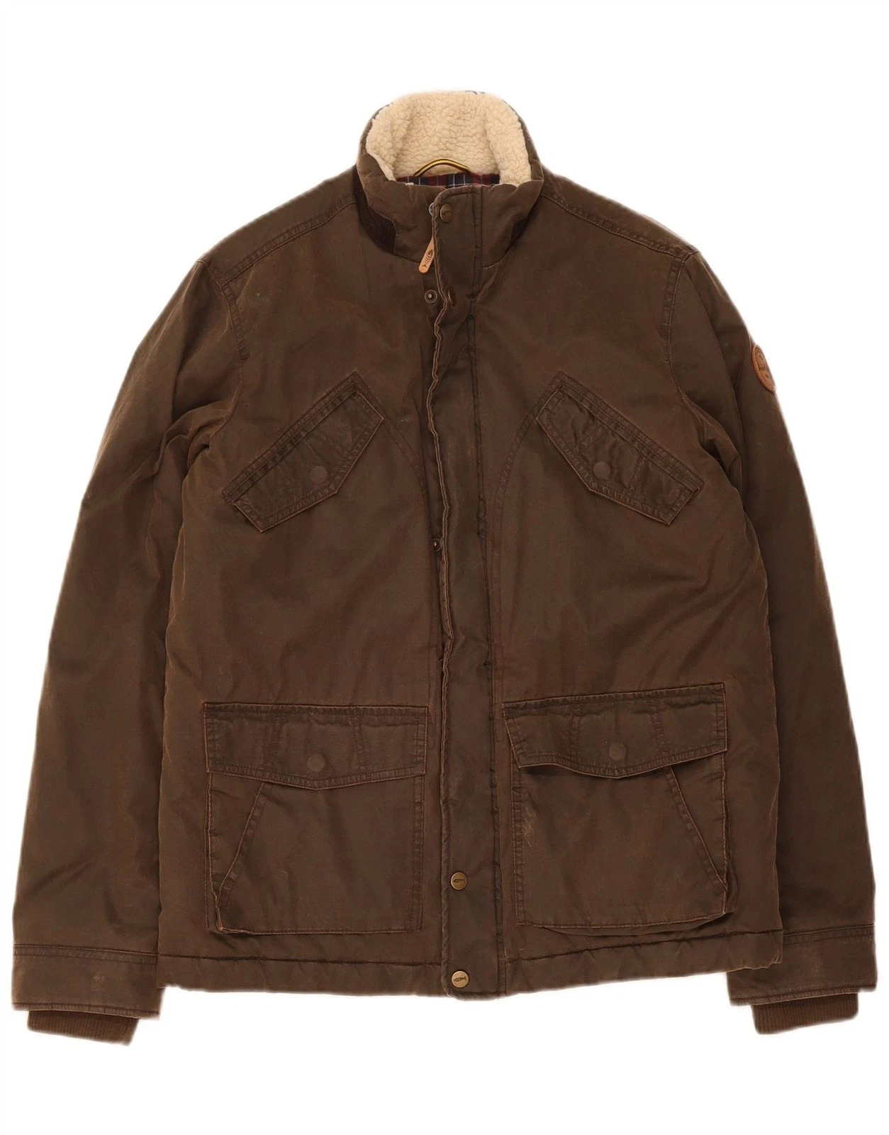 WEIRD FISH Mens Waxed Cotton Jacket UK 36 Small Brown Polyester PK15