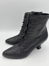 Black Leather Victorian Style Goth Witch Kitten Heel Steampunk Booties 6.5M