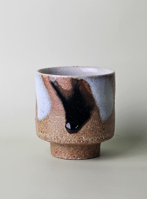 Studio Art Pottery Handmade Crackle Abstract Glaze Ceramic Stoneware Yunomi Cup