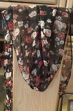Beautiful Sheer, Black with White Pink Flowers Scarf