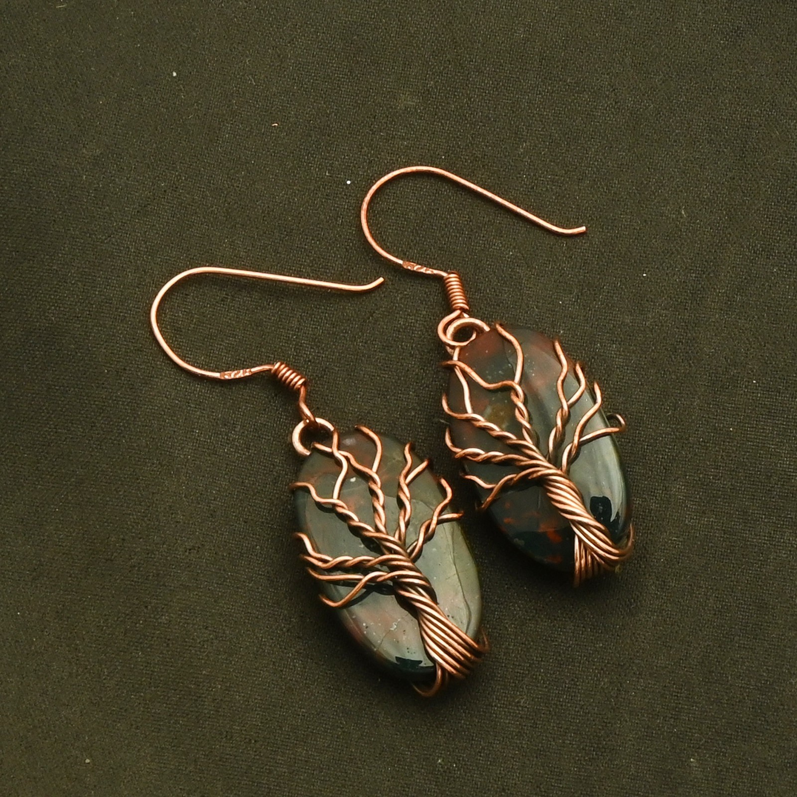 African Blood Gemstone Drop Dangle Copper Wire Earrings Jewelry 1.8