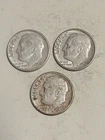 1962 (3) Roosevelt Dimes, lot of 3, 90% silver, circulated, free shipping