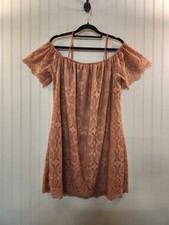 No Comment Women Mauve Lace Overlay Off Shoulder Thin Strap Shift Dress Size XL