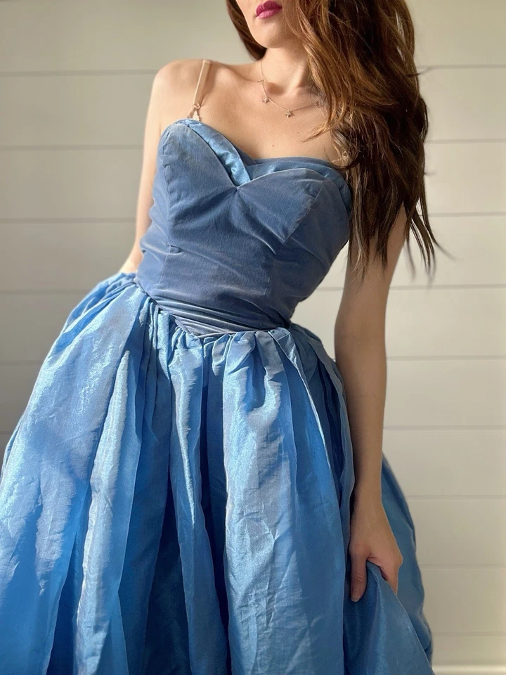 Vestido de graduación vintage años 50 terciopelo periwinkle té cupcake LEER POR FAVOR Foto 4 de 4