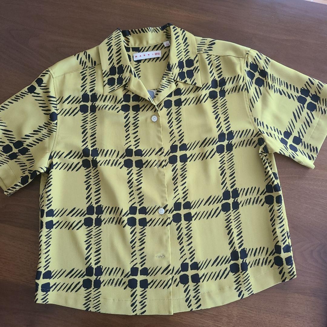 UNIQLO MARNI Short Sleeve Shirt S Yellow Black Plaid Men’s Top