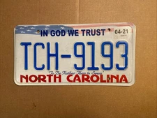 2021 NORTH CAROLINA license plate IN GOD WE TRUST