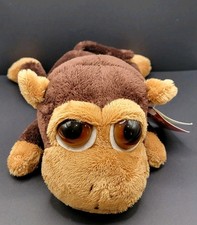 Russ Berrie "Diggleby" Brown Monkey Laying Beanbag Plush Preowned W Tag Big Eyes