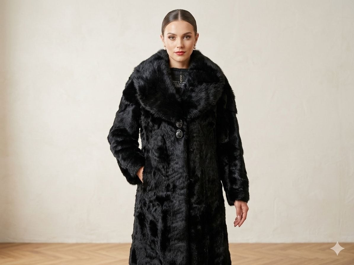 Luxurious women's fur coat made of natural coyote fur, size XL