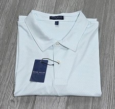 Peter Millar Crown Crafted Performance Geometric Polo Shirt White Blue 2XL 98