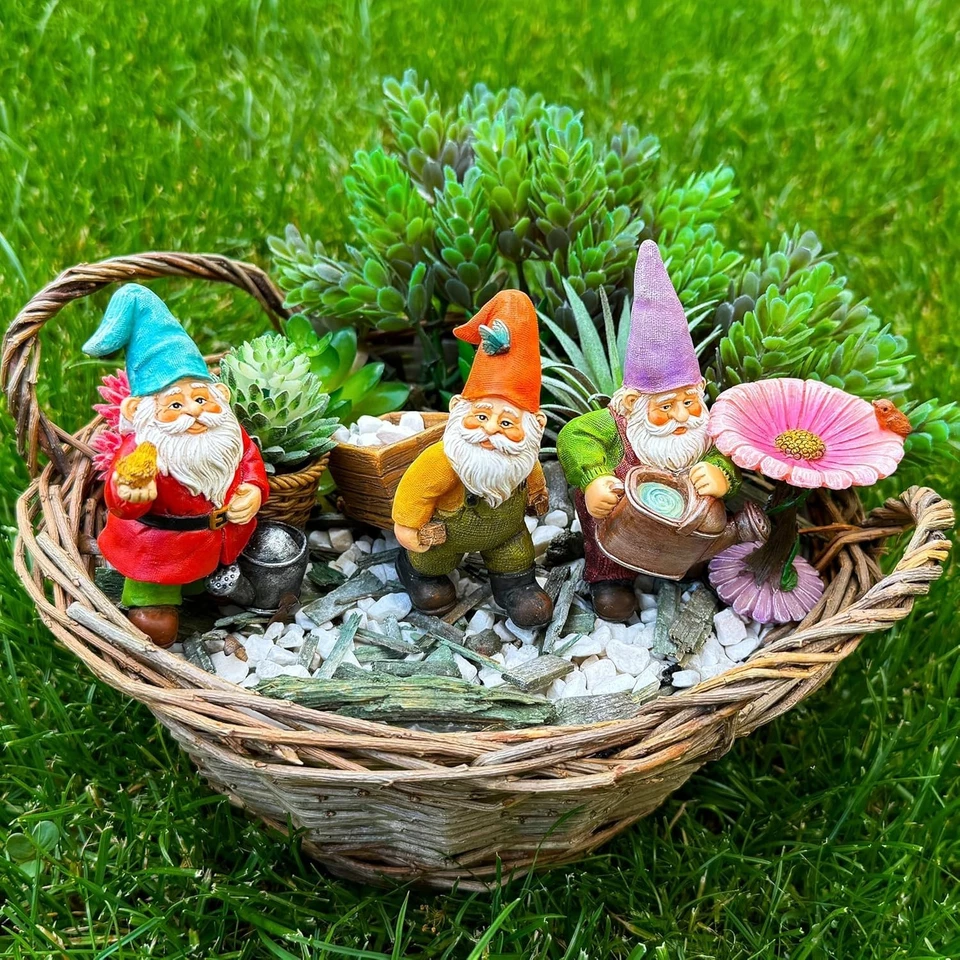 Multicolor 3.5" Mini Gnome Figurines - Fun Garden Accessories Set of 4 - Image 4 of 4