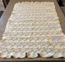 Vtg Hand Crochet Baby Afghan Multicolor Pastels Girls Room 28x45, Throw