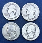 1941 , 1943 (2), 1943-D  Washington Silver Quarters,  4 coin lot