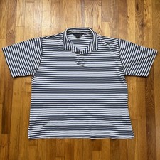 Vintage 90s Lands End Polo Shirt Mens L Reg Classic Made in USA Blue Stripe