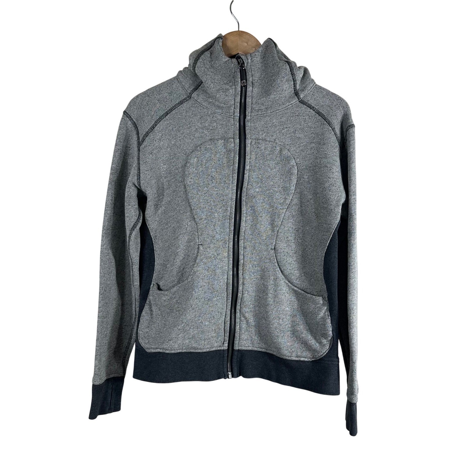 Lululemon Scuba Full Zip Hoodie Heathered Grey Size 8 Thumbholes Jacket