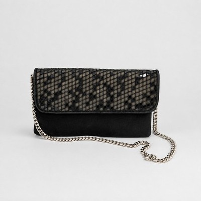 Casadei Suede Print Chain Crossbody Clutch Shoulder Bag Womens in Black