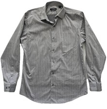 Marc Anthony Mens Slim Fit Button Up Dress Shirt Gray Stripe Size 16/34-35