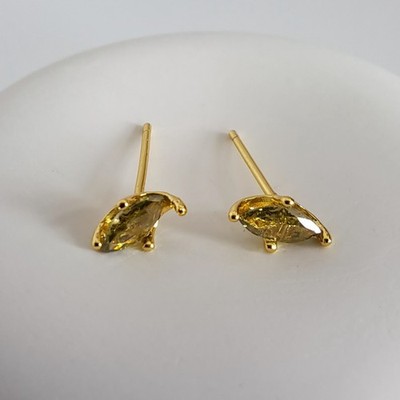 925 Silver Stud Earrings, 14K Gold Plated, embed with oliva green Zircon