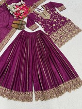 Attractive Function Wear Chinon Silk Kurta Palazzo With Dupatta For Women