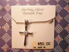1 Sterling Silver Cross Necklace with Cubic Zirconia Stone