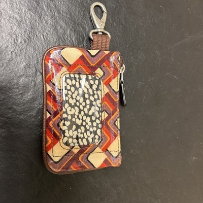 FOSSIL Key-Per Coin Purse Card Holder ID Holder Clip On Geometric Pattern 