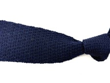 Vintage Lands End Made in USA Mohair Wool Solid Navy Blue Speckled Knit Tie NR