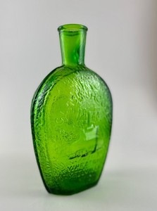 VTG Green Glass Bottle Flask BENJAMIN FRANKLIN Glass House WHEATON Millville N J