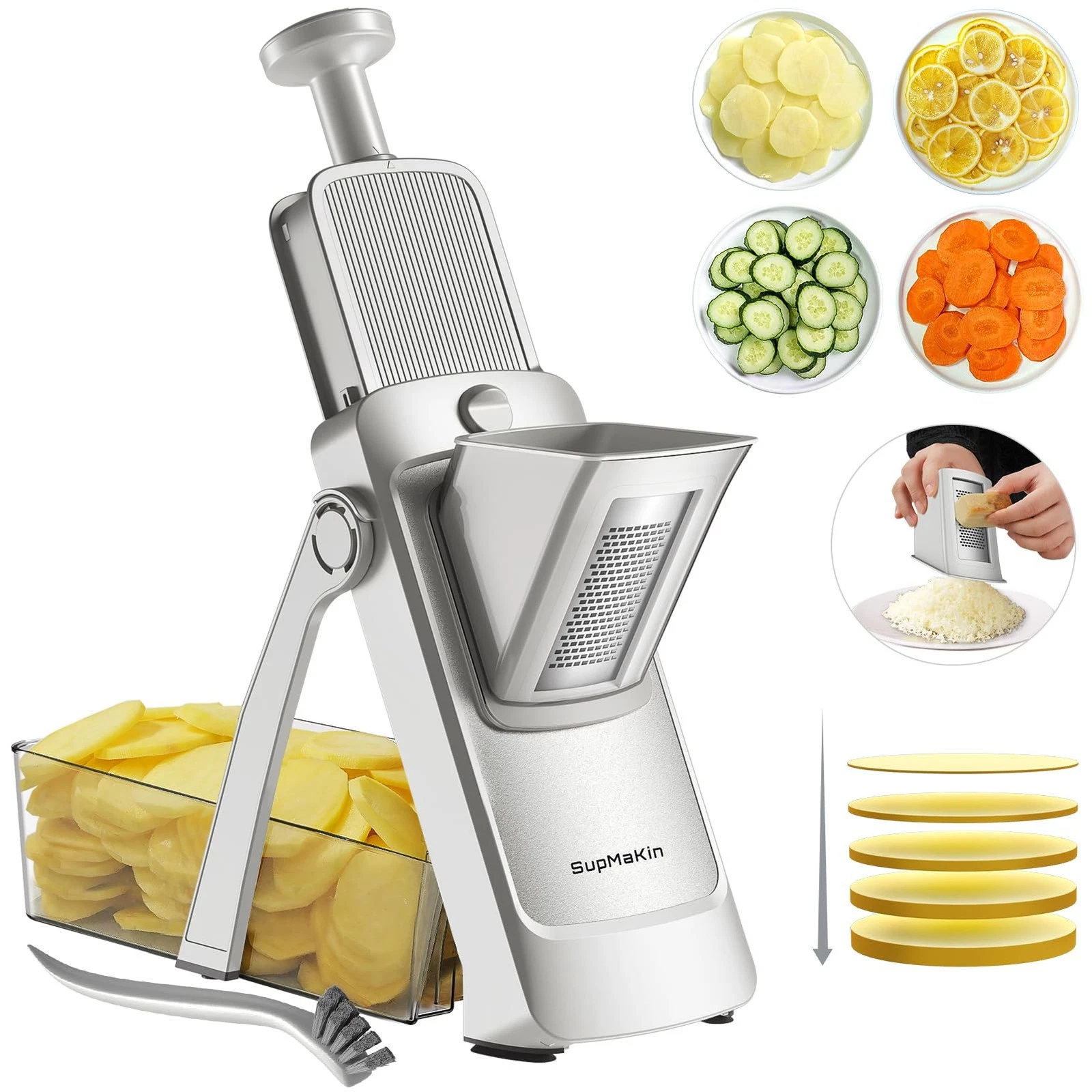 Upgrade Larger Safe Mandoline Slicer with Cheese Grater Potato Slicer for Chi...