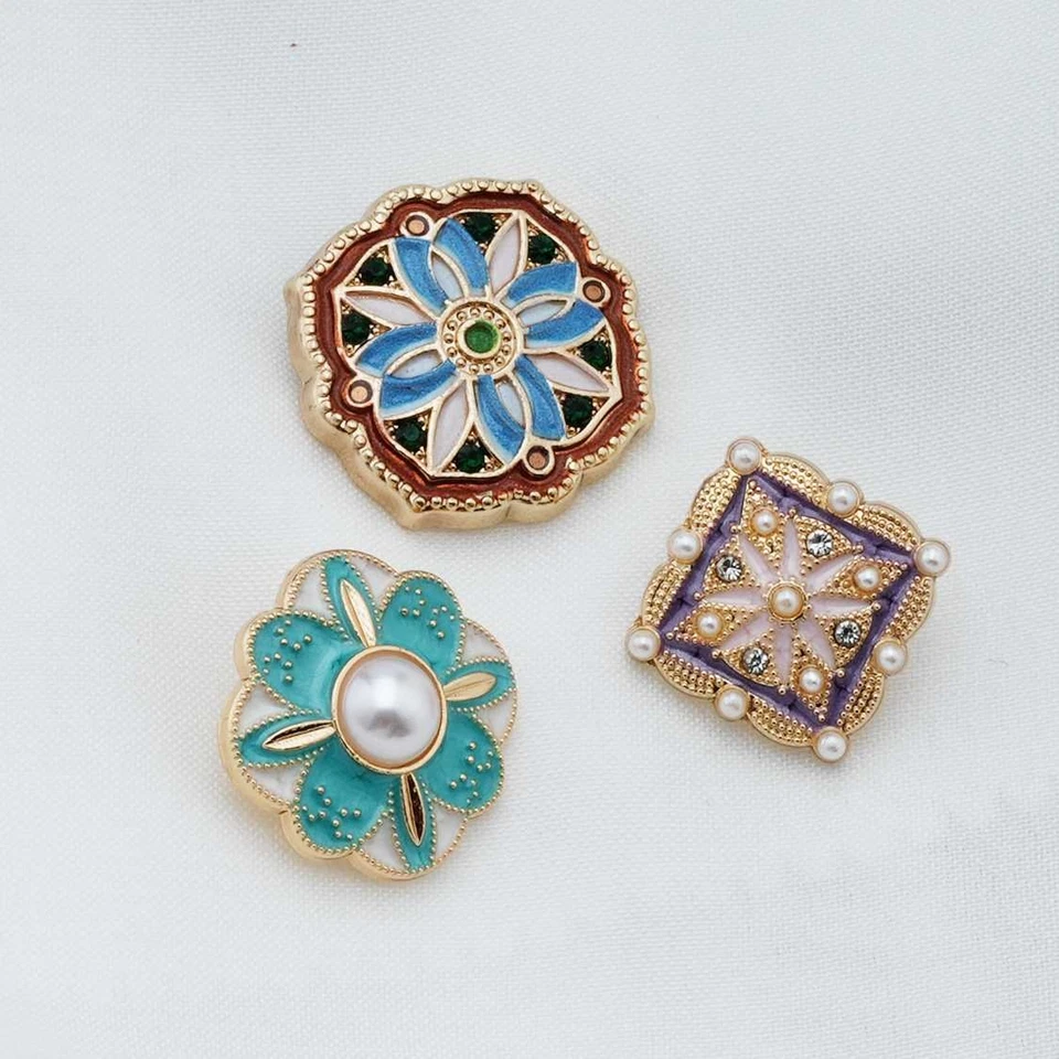 5pcs Vintage Enamel Metal Buttons Floral Design for Clothing Sewing Scrapbooking - Image 4 of 4