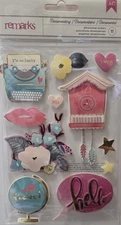American Craft Remarks Documentary 11PC Dimensional Stickers Clock Flowers Lips