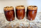 Vintage 1960s HULL Brown Drip Mirror Glaze Mugs Set of 3 Oven Proof USA