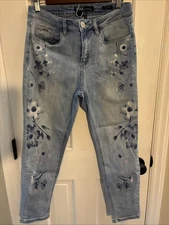 French Dressing LightWash Stretch Denim Olivia Painted Floral Rhinestone Jeans 8