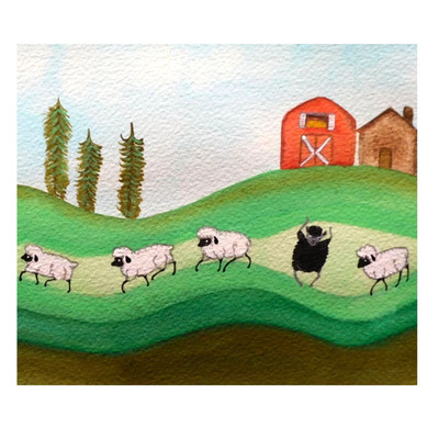 Be the Black Sheep Original Naive Folk Outsider Art Painting 5.5x7.5 Potocki