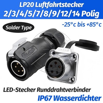 LP20 Luftfahrt 2-14 Polig Steckverbinder LED-Signal-Anschluss IP67 Wasserdichter