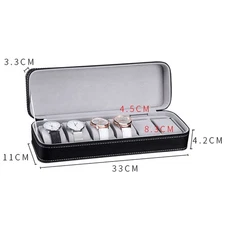 6/10/12-Slot Portable PU Leather Watch Travel Case Zippered Display Box Storage